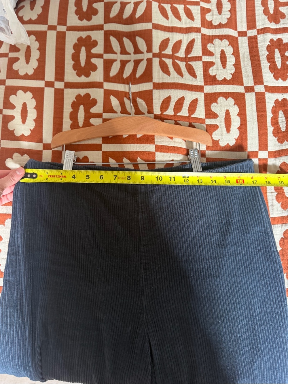 High-Rise Navy Ribbed Wide-Leg Trousers - Picture 4 of 5